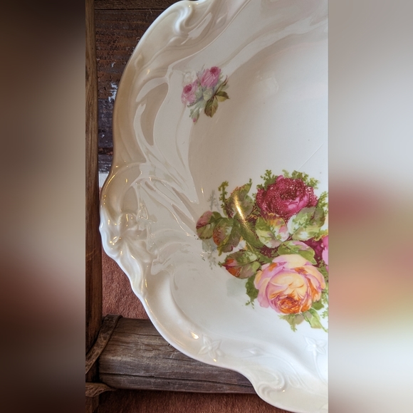 Antique JS Bavaria Germany Handpainted Porcelain Roses Bowl - Picture 5 of 13
